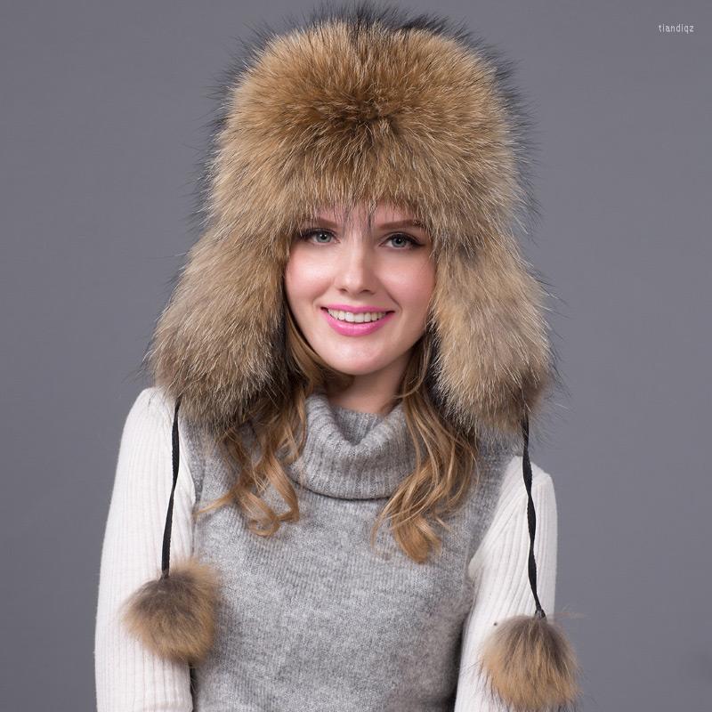 

Berets Winter Women Bomber Hats Solid Color Thicken Simulation Fur Ear Protection Plush Outdoor Windproof Thermal Russian Caps