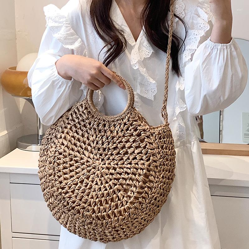

Evening Bags High Quality Women Straw Handbags Shoulder Designer Ladies Large Capacity Beach Messenger Bag Casual Tote Travel, Beige