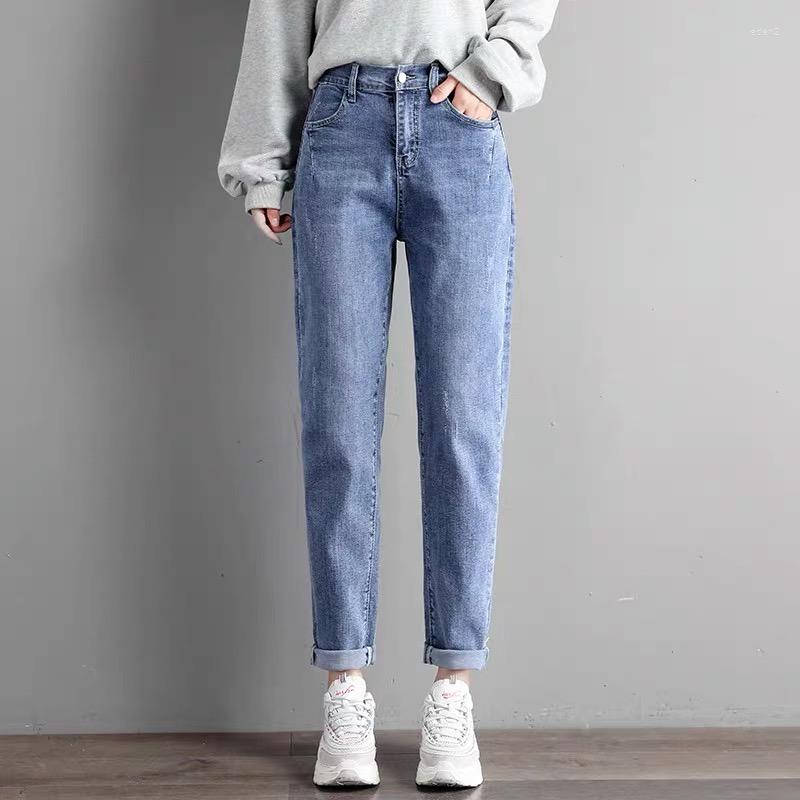 

Women's Jeans Super Elatic High Waist Harem Women Large Size 5XL Autumn Denim Trousers Retro Embroidery Boyfriend Pants 2022 Loose, Light blue