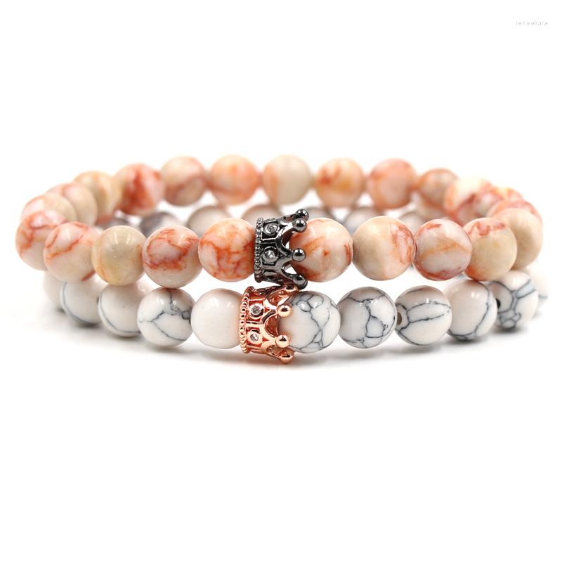 

Strand Micro Inset Crown Fashion Bracelet Natural Opal White Pine Beads Bangles For Women Men Charm Elastic Jewelry