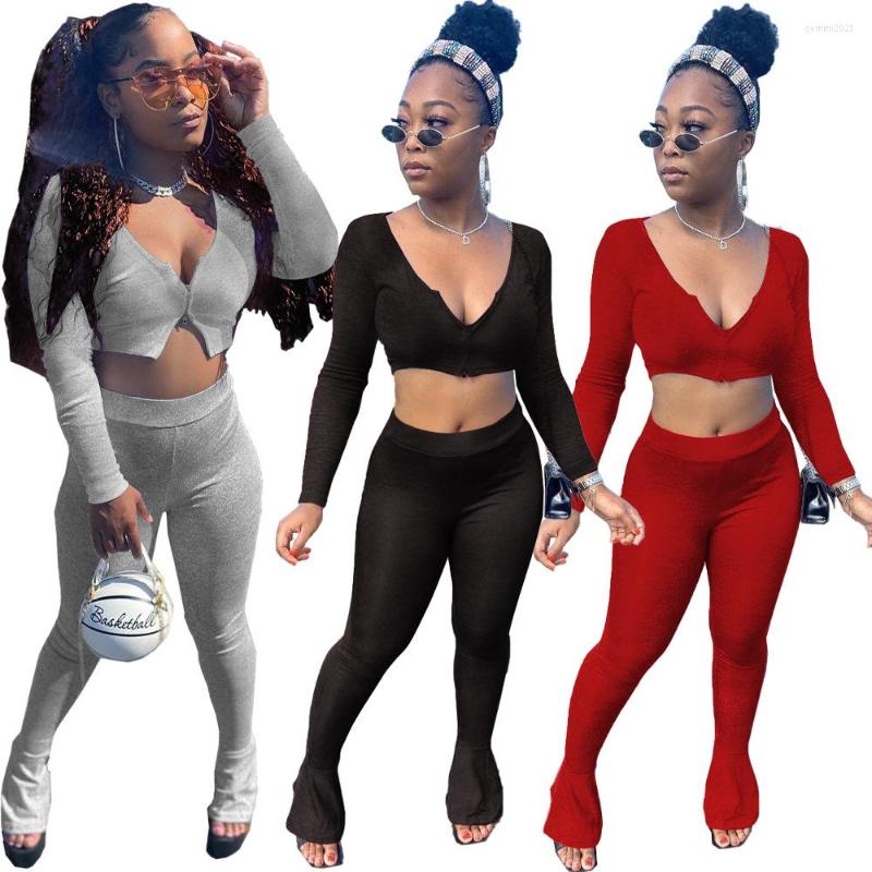 

Women' Two Piece Pants Women' Two-piece Sports Suit Sexy Open Waist Big V-neck Leisure DN8557, Black