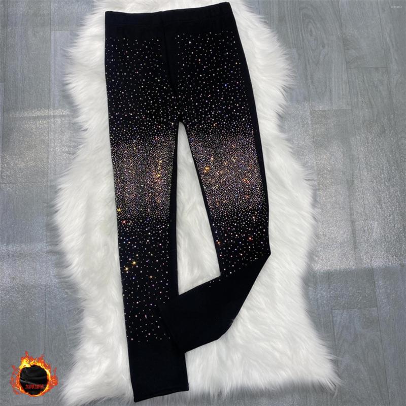 

Women's Leggings Shinny Stones Winter Fleece Elastic Waist Thick Slim Pants Women Skinny Warm Trousers Ajustados De Invierno, Black