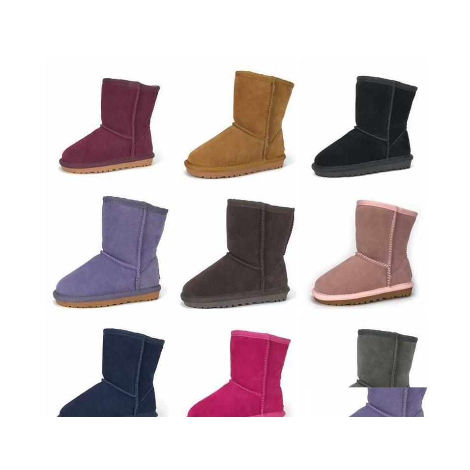 

Boots 12 Colors Snow Boots For Childrens Booties Genuine Leather Toddlers Unisex Footwear Solid Color Mid Calf With Box Drop Deliver Dhah7, Burgundy