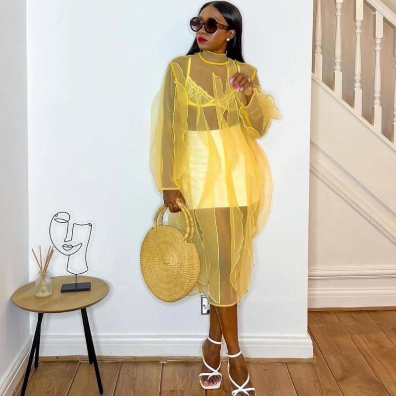 

Ethnic Clothing One Piece African Dresses For Women Elegant Perspective Muslim Fashion Abayas Dashiki Robe Kaftan Long Maxi Dress Cover-up