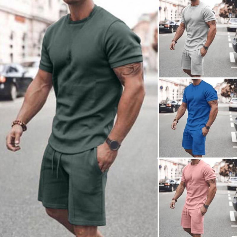 

Men's Tracksuits Men Top Pants Set Short Sleeve Summer T-shirt Shorts Breathable Slim Fit O Neck Deep Crotch Tracksuit, Dark gray