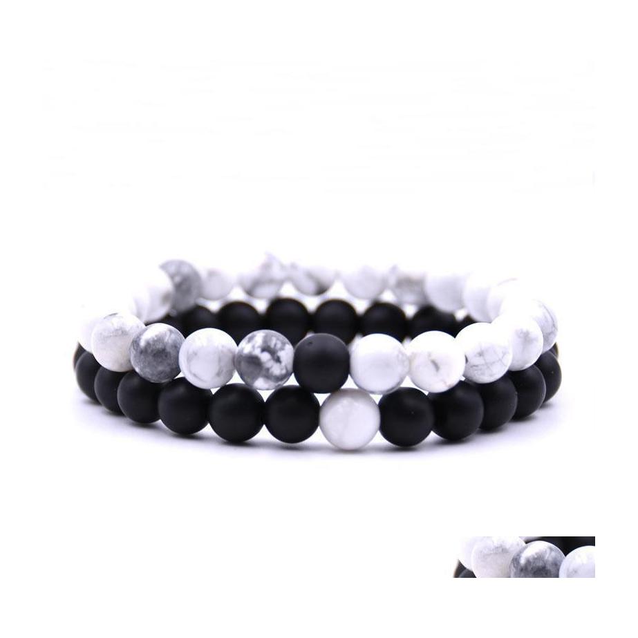 

Beaded Distance Bracelets For Lovers 2Pcs/Set Valentines Day Jewelry Yin Yang Stone Beaded Friend Couple Bracelet Drop Delivery Dhlnu
