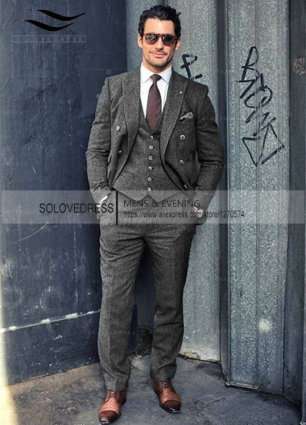 

Men's Suits Blazers Business Slim Fit Tuxedos Herringbone Woolen BlazerVestPant For Party Wedding Banquet Prom Stage Costume 221201, Black