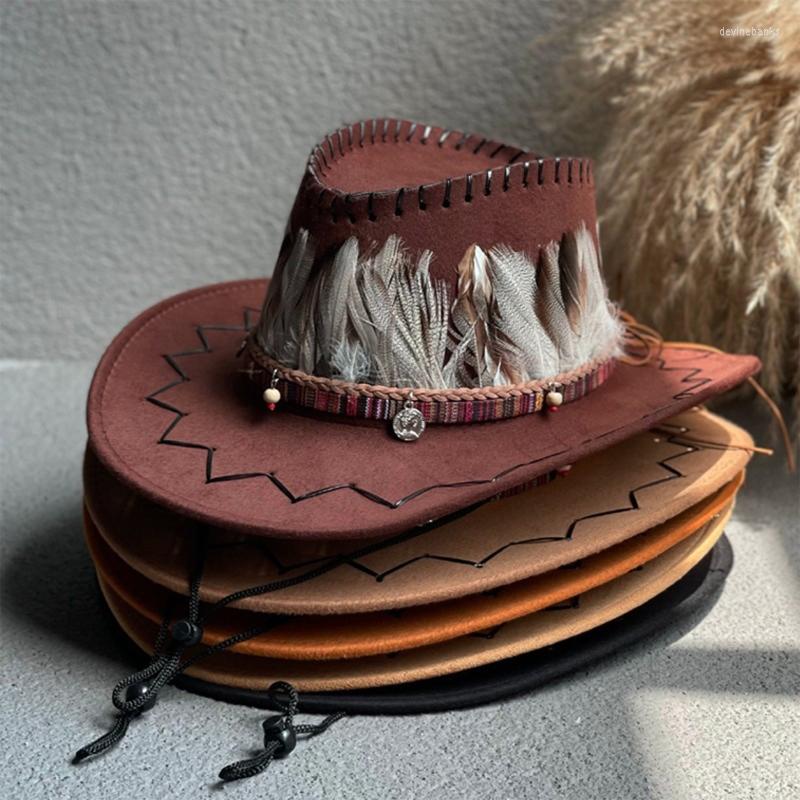 

Berets Travel Cowgril Hats Cowboy Hat Feather Hatband Westerns Men Summer Sun Party, Black