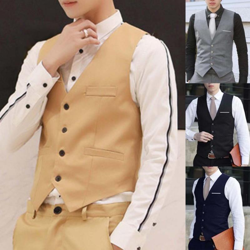 

Men's Vests Men Waistcoat Cool Great Stitching Male Vest Buttons Spring Formal For Business Trip, Khaki