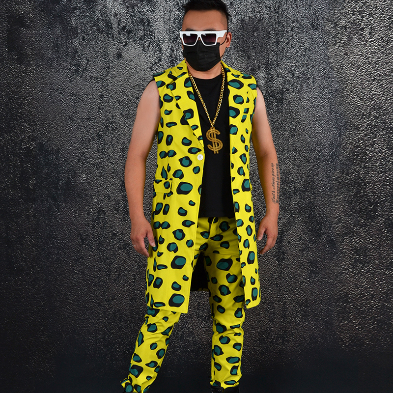 

Men's Suits Blazers Bar Nightclub Stage Performance Outftt Men Jazz Dance Costumes Yellow Leopard Vest Pants Male Hip Hop Clothing Streetwear XS5481 221201, Only pants