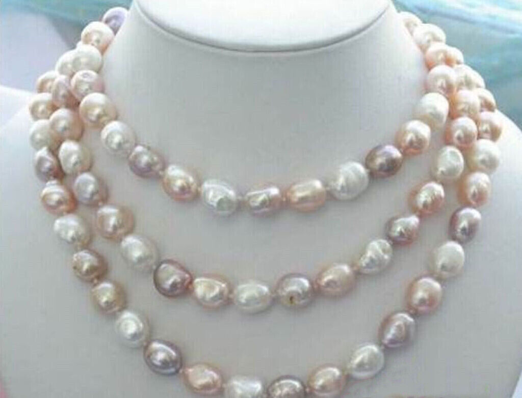 

NEW long 50" 8-9mm baroque multicolor freshwater pearl necklace AAA