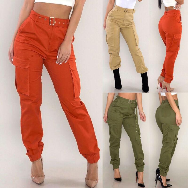 

Women' Pants Women Military Army Green Long Cargo Ladies Trousers Casual Combat Cool Sheer Khaki Orange With Sashes