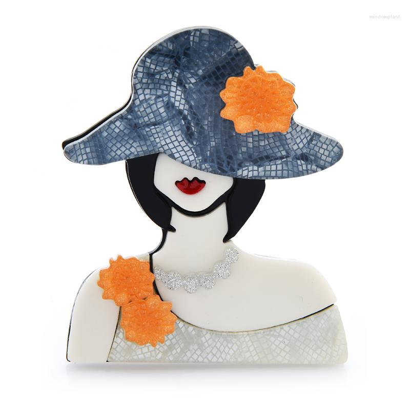 

Brooches Wuli&baby Acrylic Wear Hat Beauty Lady For Women Modern Girl Office Party Brooch Pin Year Gifts