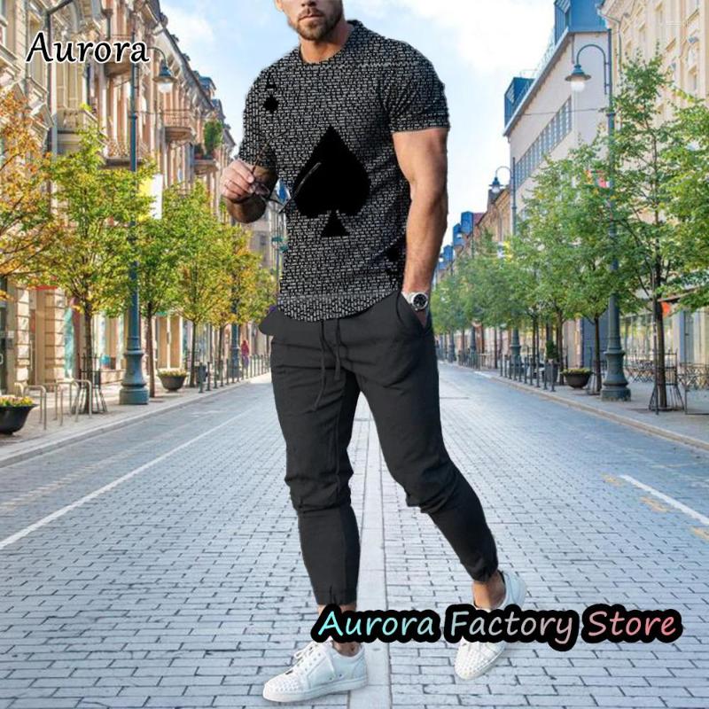 

Men' Tracksuits Men' Summer Chic Tracksuit Poker A Pattern T-Shirt Trousers Set Gradient Color Jogging Suit Fashion Outfit Male Casual, Tc2440