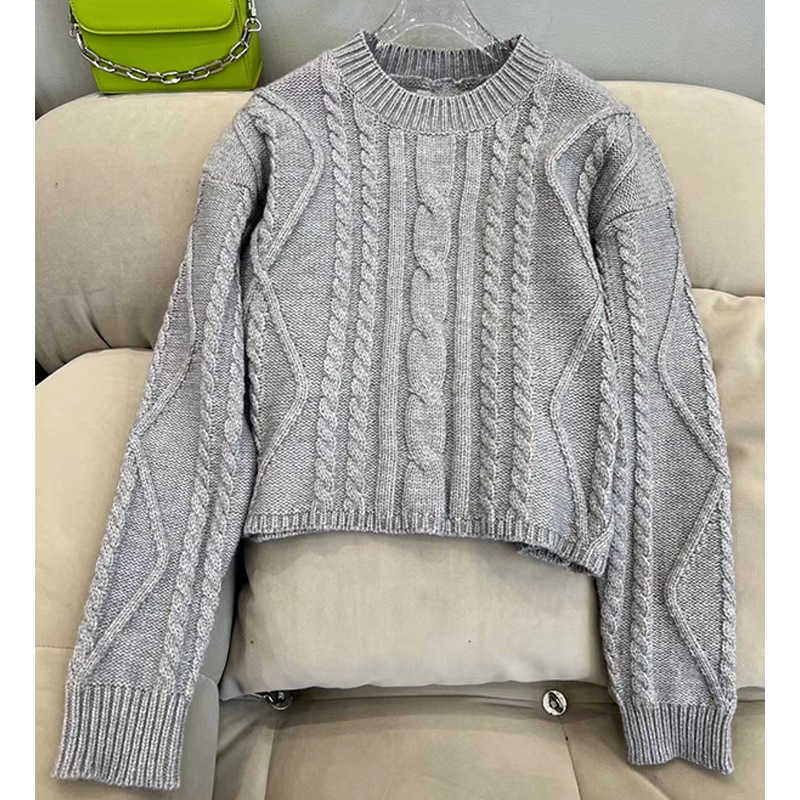

Women' Jacket Sweater Coat Cell 22FW Celebrity Style Short Twist Sweet and Leather Knitting Elegant Classic Fashion Designer DA32, Gray