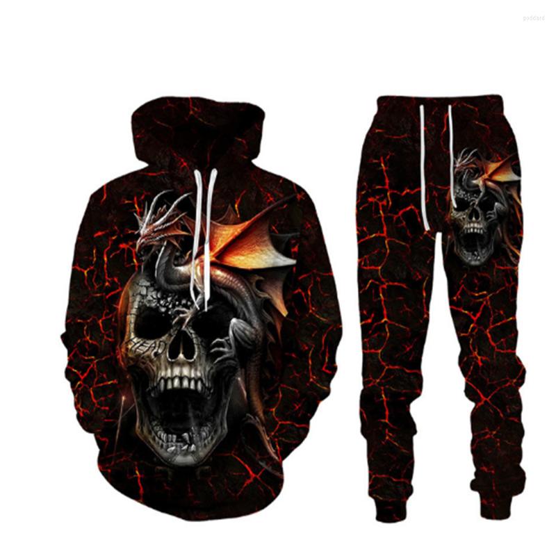 

Men's Tracksuits Fashion European And American Men Autumn 3D-Printed Skull Casual Sportswear Unisex Streetwear Hoodie Trouser Suit, We129