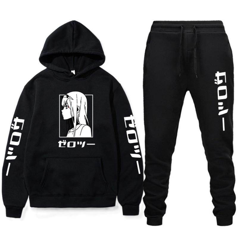 

Men' Tracksuits Fashion Brand Hoodies Pants Suit Japanese Anime Sportswear Men Women Streetwear Sweatshirt Set Tracksuit Casual Sportsuits, Wine red-black