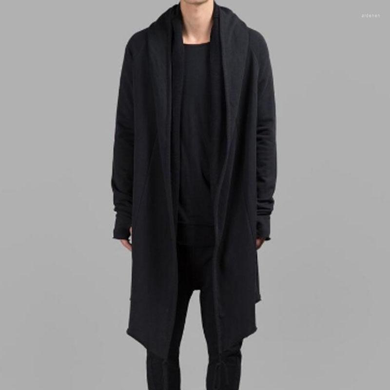

Men' Hoodies Coat Fall Winter Loose Medium Long Hoodie Cloak Casual Windbreaker Large Size Black Stage Gothic Hip Hop
