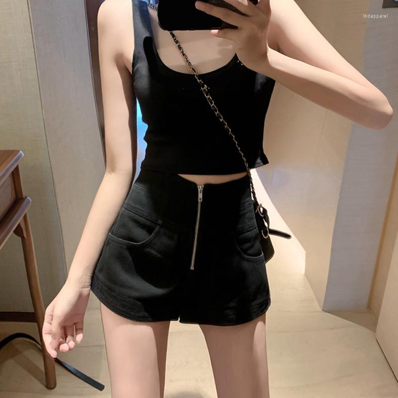 

Women' Jeans Summer High Waist Zipper Denim Shorts Women, Black
