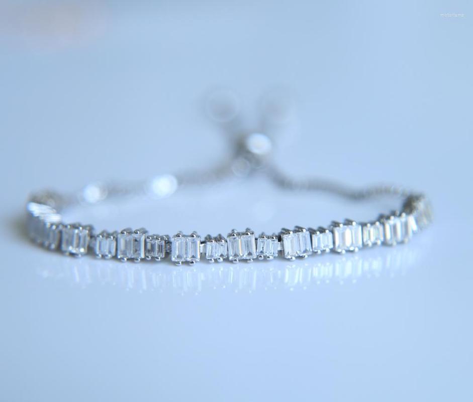 

Link Bracelets 2022 High Quality Gold Silver Color Princess Cut Girl Slider Adjust Size Cubic Zirconia Tennis Bracelet Full Cz Zircon