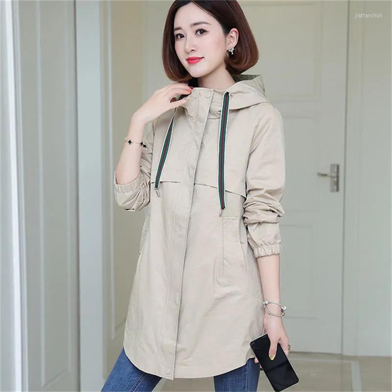 

Women's Trench Coats Casaco Feminino 2022 Windbreaker Coat Women Fashion Hooded Outerwear Loose Female Mid-Long Pocket Tops OXutwear, Khaki