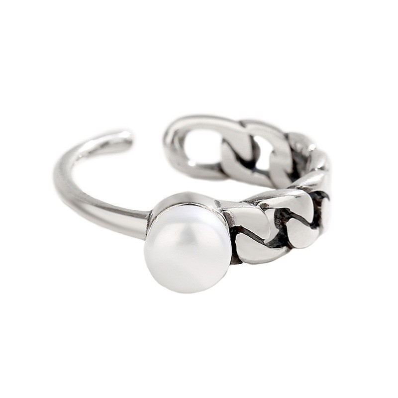 

Vintage Pearl 925 Sterling Silver Knitted Chain Ring For Women Punk Wholesale Price 925 Silver Jewelry Geometry Cross Open Wide Finger Rings