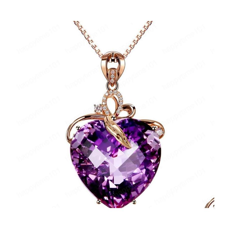 

Pendant Necklaces 18K Rose Gold Plated Purple Crystal Heart Pendant Necklace Fashion Party Jewelry Engagement/Wedding Gifts For Wome Dhdcp
