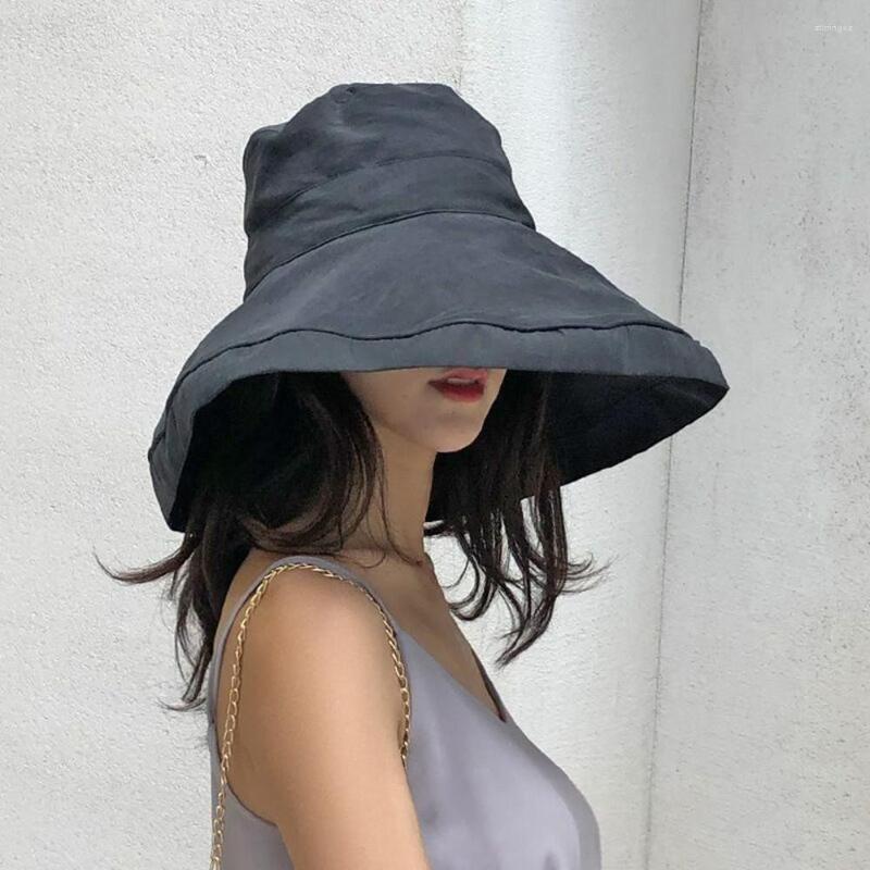 

Berets Spring Summer Women Hat Flat Linen Bucket For Travel Sun Japanese Foldable Solid Color Female Simple Fisherman