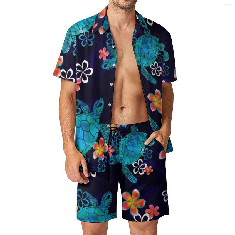

Men's Tracksuits Beach Pirnt Men Sets Sea Turtle With Flowers Retro Casual Shirt Set Short-Sleeve Graphic Shorts Summer Vacation Suit Plus, Style-13