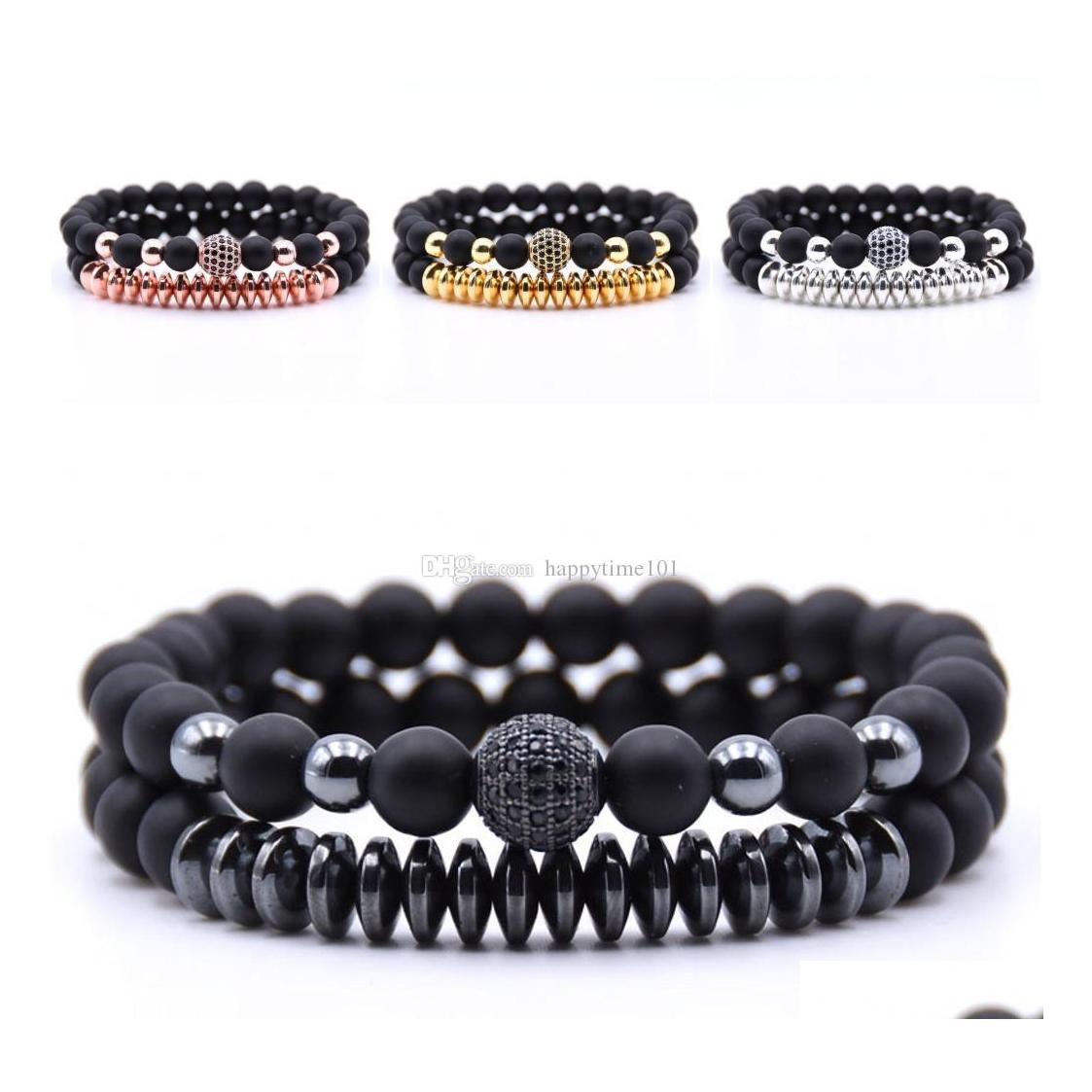 

Charm Bracelets Luxury 2Pcs/Set Charm Couple Bracelets Micro Inlaid Zircon Frosted Natural Stone Bracelet Bangle Women Jewelry Acces Dh83X