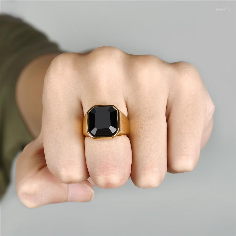 

Cluster Rings Male Black Stone Stainless Steel Ring Gold Color Hip Hop Party Punk For Men Wedding Jewelry