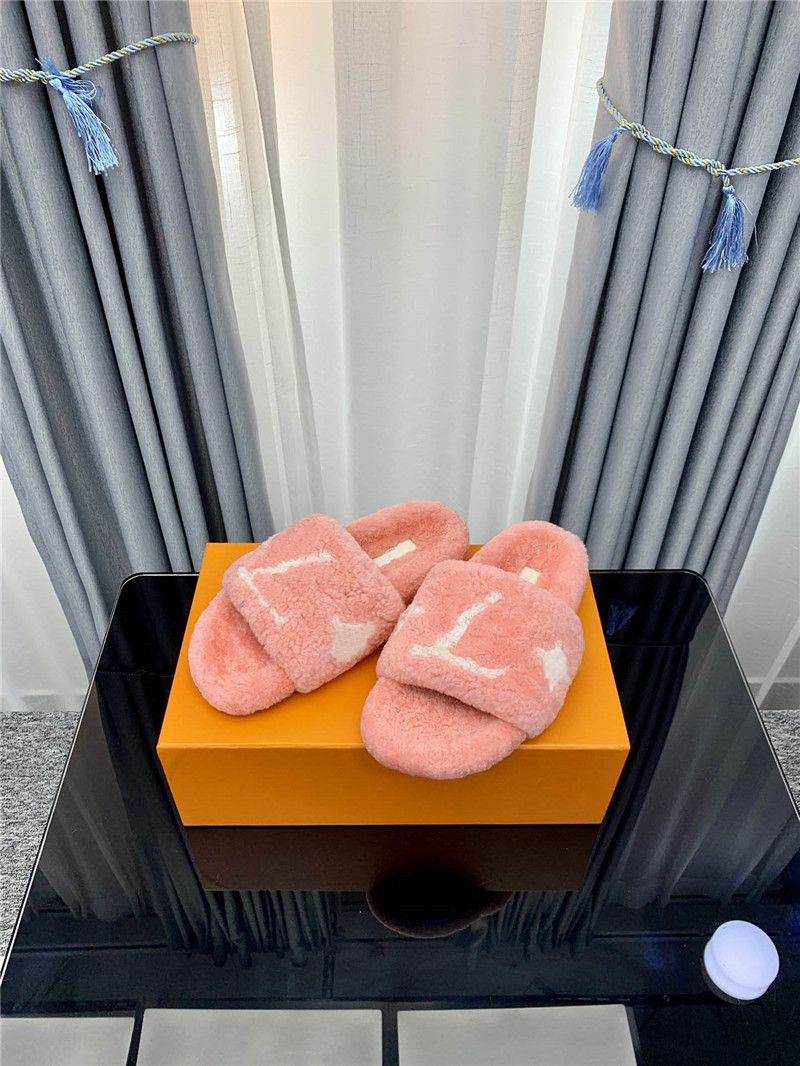 

Lvity Designer Sandal Luxury Paseo Flat Comfort Mule Shearling Fur Slippers Slide Sandal Pink Wom