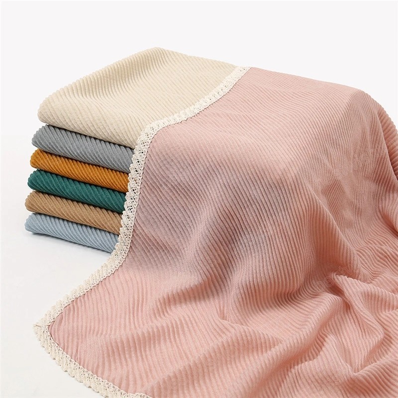 

Autumn Women Plain Solid Lace Floral Wrinkle Cotton Viscose Hijab Shawls and Wraps Foulard Echarpe Bufanda Muslim Sjaal 160x66Cm