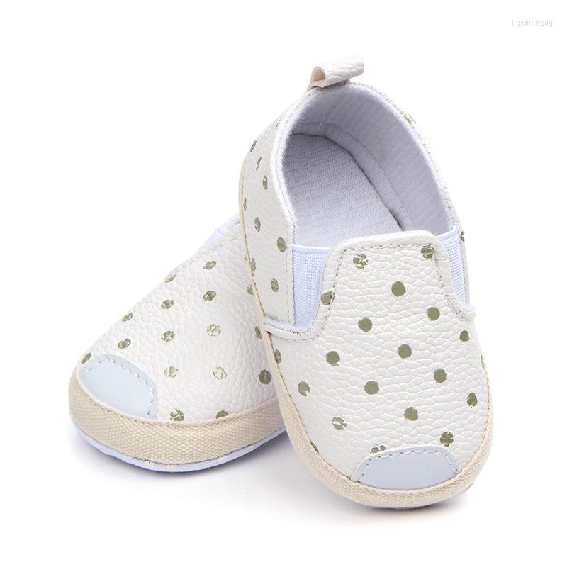 

First Walkers Baby Shoes Autumn/Spring Born Boys Girls PU Leather Prewalkers Toddler Cute Dot Anti-slip Soft Walker, White