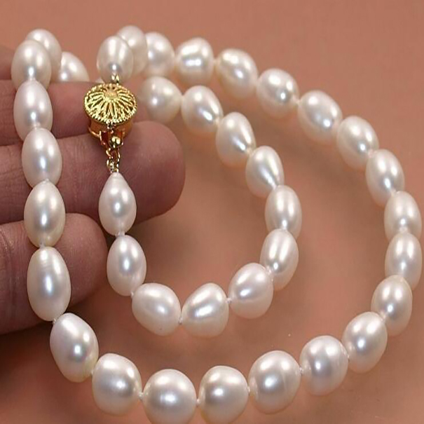 

Fashion Jewelry Genuine AAA 7-8mm White Cultured Pearl Necklace 18''