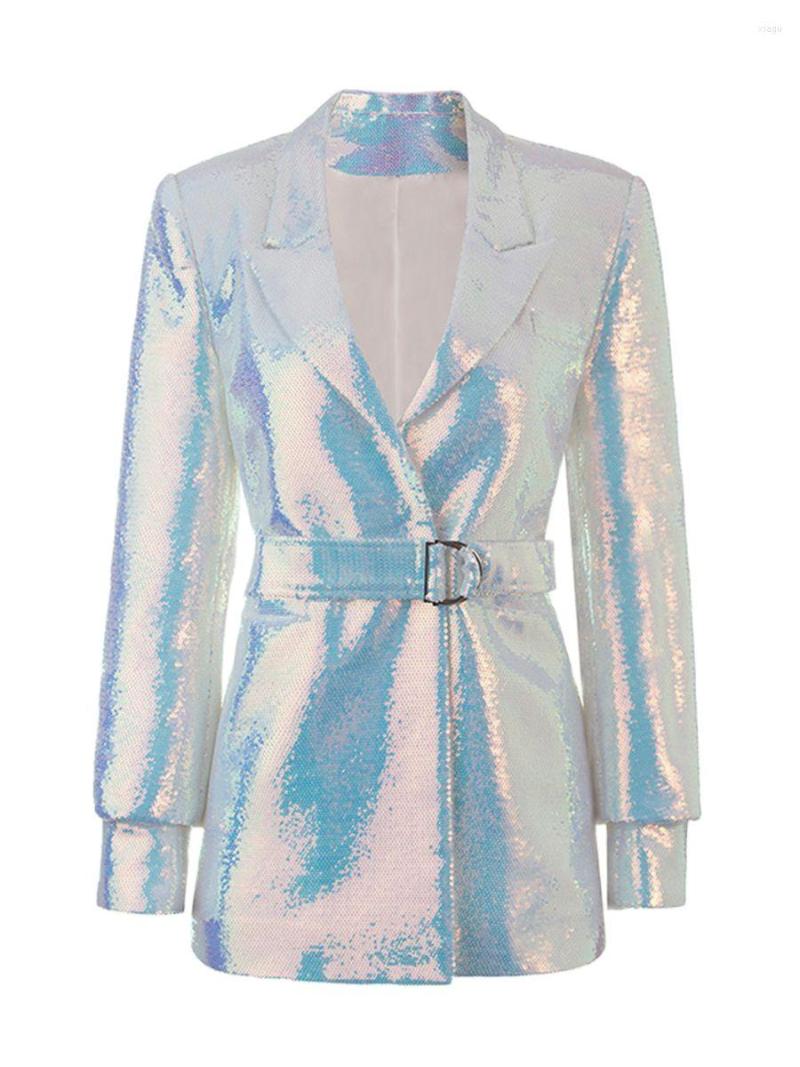 

Women' Suits 2022 Fashion Spring Women Sequines Glitter Blazer Jacket Chic Ladies High Street Birthday Celebrity Evening Party Outwear, Silver