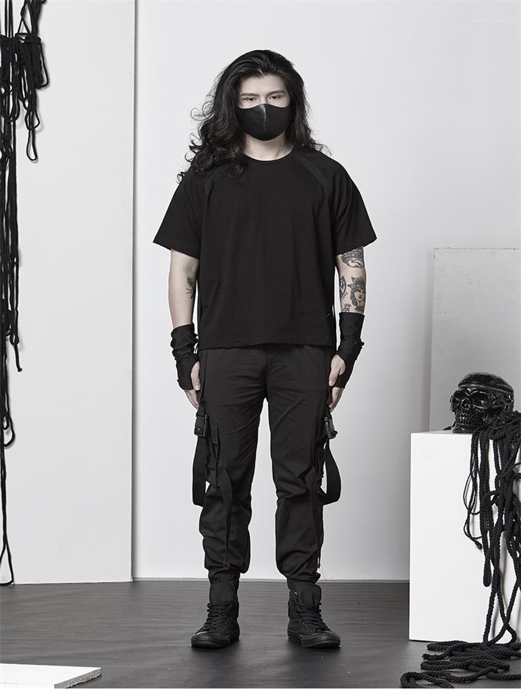 

Men' T Shirts Summer Hair Stylist Singer Side Fork Design Deep Black Personality Simple Loose Casual Large Size T-shirt