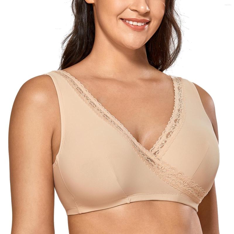 

Bras Women's Plus Size Soft Cup Comfort Wireless Sleep Lace Bra Full Coverage Bralette, Nutmeg brown08