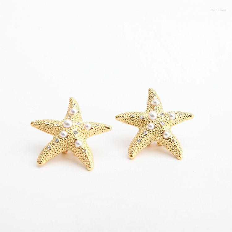 

Stud Earrings European US Daily Accessories Gold Glass Pearl Sea Star Big