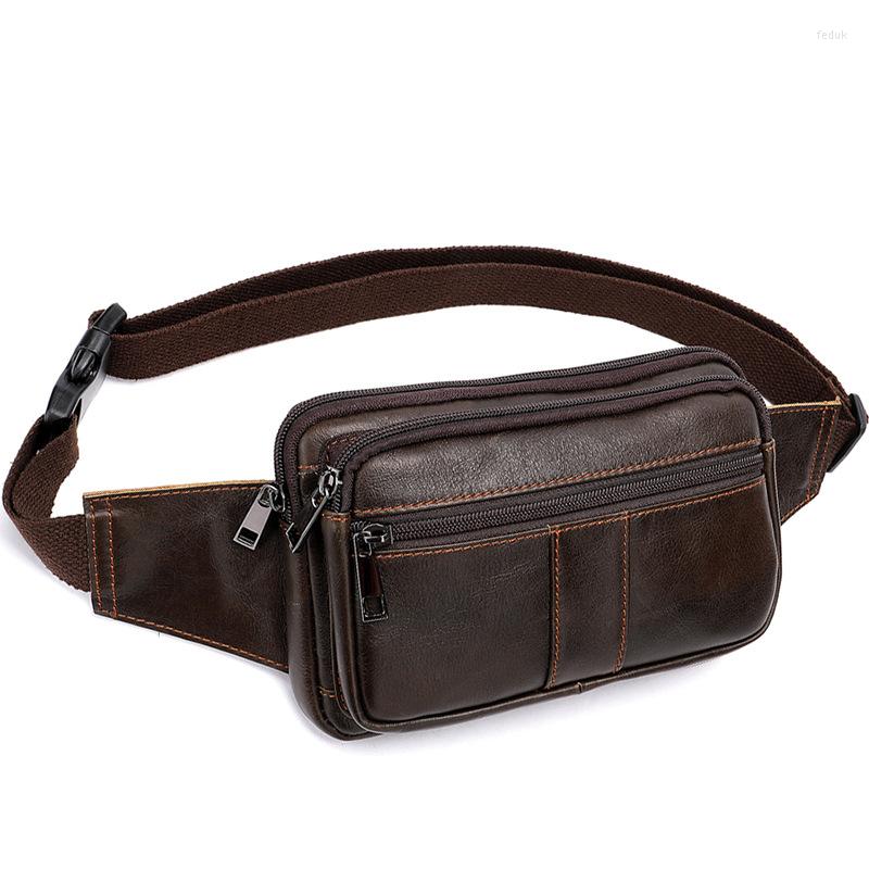 

Waist Bags Men Leather Bag Outdoor Pockets Chest Man Shoulder Packet Retro Pack, Black
