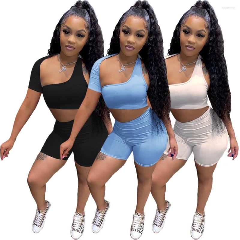 

Women' Tracksuits Nightclub Style Women' Clothing Fashion Sexy Sports Solid Color Asymmetrical Tops Shorts Hollow Navel Tight Fitting, Black