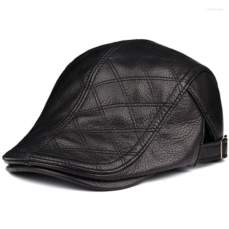 

Berets Cap's 2022 For Men Women Genuine Leather Adjustable Sboy Caps Male Hat Retro Cabbie Ivy Flat Cap Winter Cowhide Hats, Black