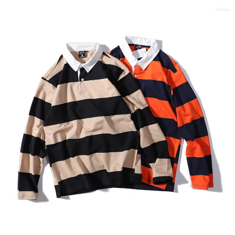 

Men's T Shirts 2027 Classic Striped T-Shirts For Men Loose Casual All-Match Daily Campus Student Basic Trendy Fashion Brand Long Sleeve Tees, 2027 blue orange