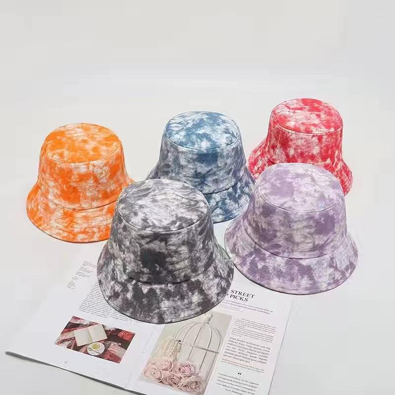 

Berets Cool Women Spring Summer Cotton Bucket Hats Lady Tie Dye Outdoor Colorful Panama Fisherman Cap Hat For, Blue