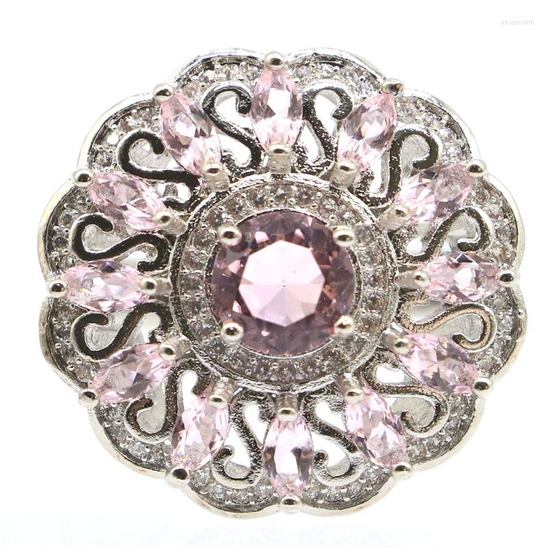 

Cluster Rings 23x23mm Gorgeous 7.4g Pink Kunzite White CZ Women Daily Wear Fine Jewelry Silver