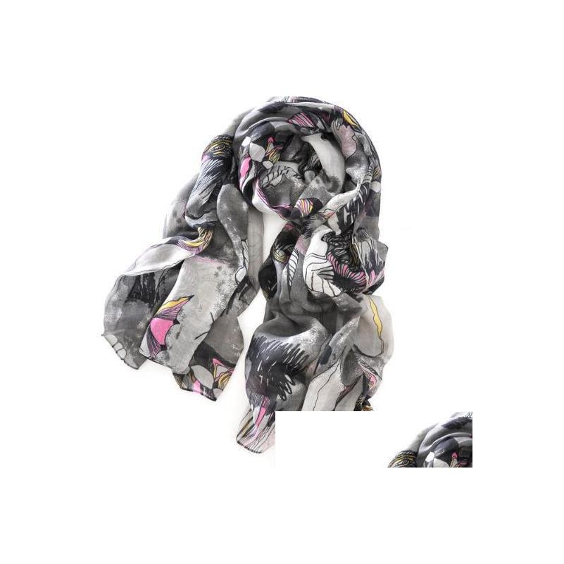 

Scarves Womens Floral Scarf Bohemia Style Pashmina Flowers Print Foard Scarves Ladys Neck Dress Shawl Wraps Sarf Gray Drop Delivery Dhli9