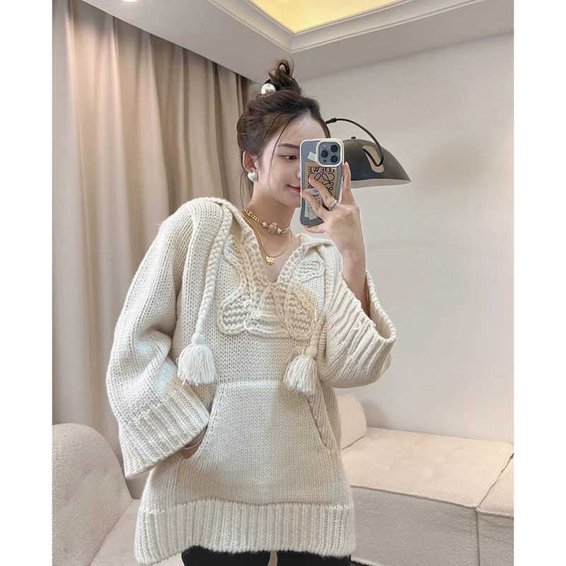 

Women' Jacket Sweater Coat Cell 22FW Celebrity and Autumn Design Small Crowd Hooded Loose Pullover Elegant C 2JRF, White knitwear