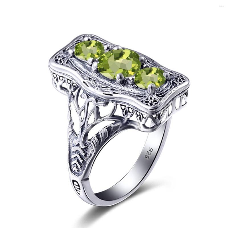 

Cluster Rings Szjiano High Quality 925 Sterling Silver Woman 3 Stone Peridot Round Banquet Party Elegant Trend Luxury Fine Jewelry