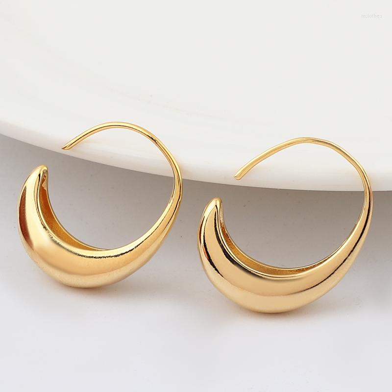 

Hoop Earrings Gold Tone Women Hoops Gift Fashion Jewelry Copper Smooth Huggie Thick Brincos