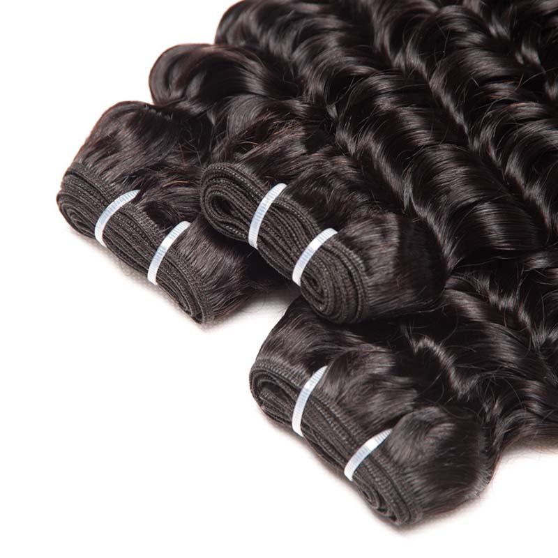 

12-28inches Deep Wave Hair Weaves Full Head Indain Wavy Hair Natural Color 1B Human Hairs Bundles